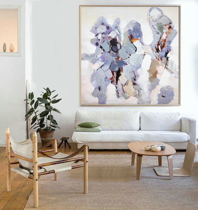 Large Abstract Art Handmade Painting,Oversized Contemporary Art,Textured Painting Canvas Art,White,Gray,Purple.etc